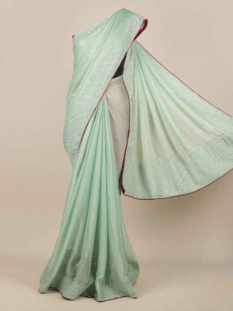 

Pothys Green Solid Poly Chiffon Saree