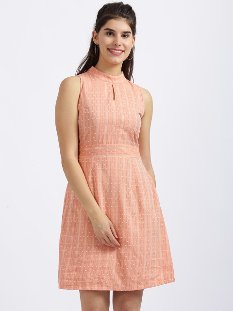 

Zink London Women Peach-Coloured Self Design A-Line Dress
