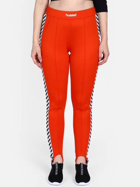 

hummel Women Orange & Black Solid Track Pants