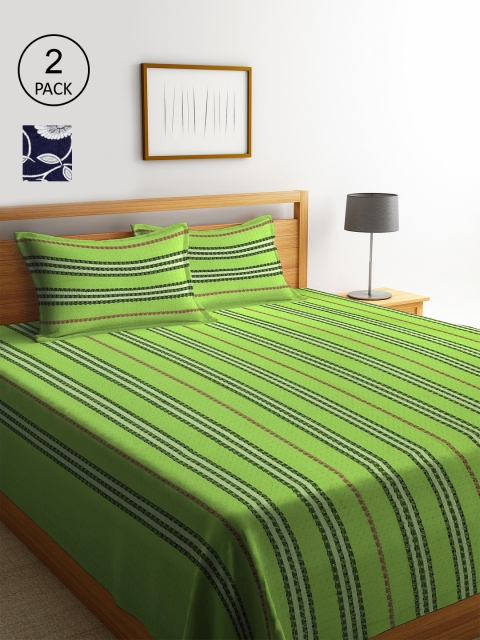 

KLOTTHE Set of 2 Woven Design Double Bed Cover with 4 Pillow Covers, Green