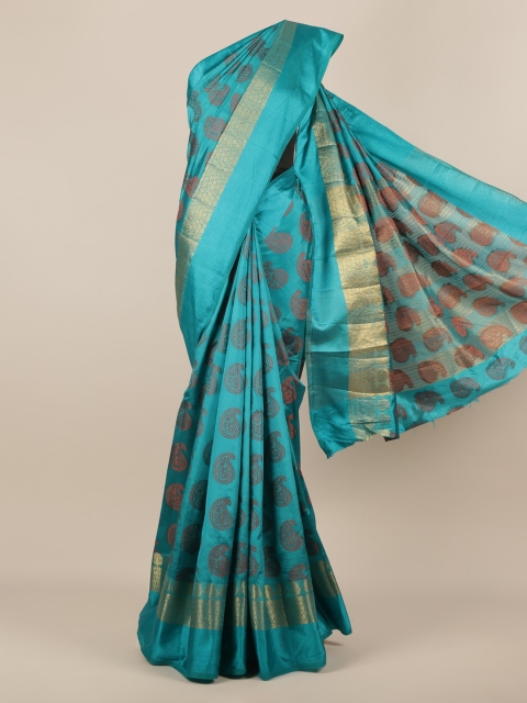 

Pothys Blue & Orange Jute Silk Woven Design Saree