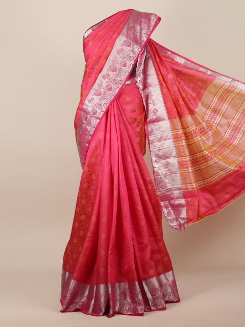 

Pothys Pink & Silver-Toned Jute Silk Woven Design Saree