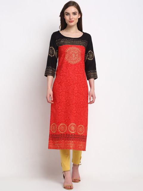 

Friskers Women Red & Black Ethnic Motifs Printed Kurta