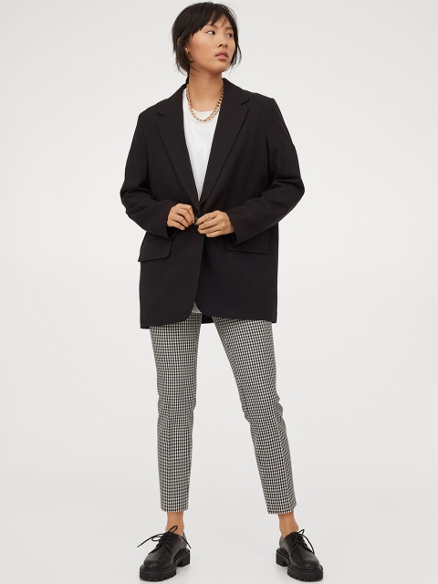 

H&M Women Black & White Checked Cigarette Trousers