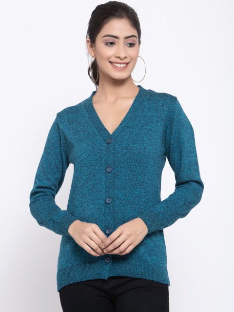 

Kalt Women Teal Blue Solid Cardigan Sweater