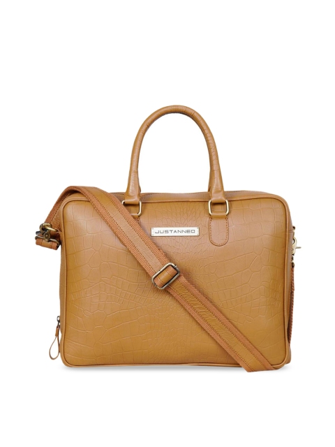 

Justanned Men Tan Textured Leather 14 Inch Laptop Bag