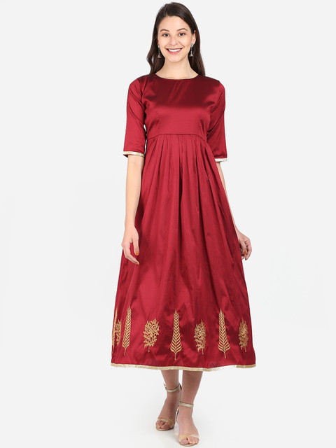 

Florence Red & Gold-Toned Art Silk Semi-Stitched Dress Material
