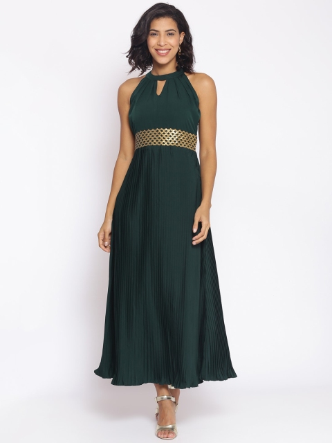 

Cottinfab Women Green Solid Maxi Dress