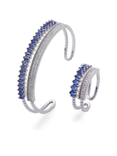 

shaze Silver-Toned Blue & White CZ-Studded Jewellery Set