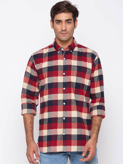 

Nick&Jess Men Red & Navy Blue Slim Fit Checked Casual Shirt