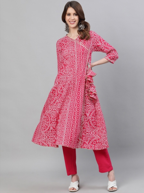 

Ishin Women Pink Bandhani Printed Anarkali Kurta