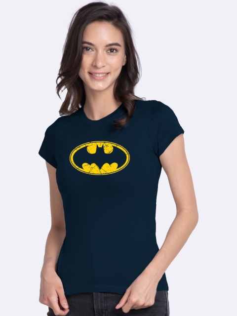 

Bewakoof Women Blue Printed Round Neck Batman Classic Logo T-shirt