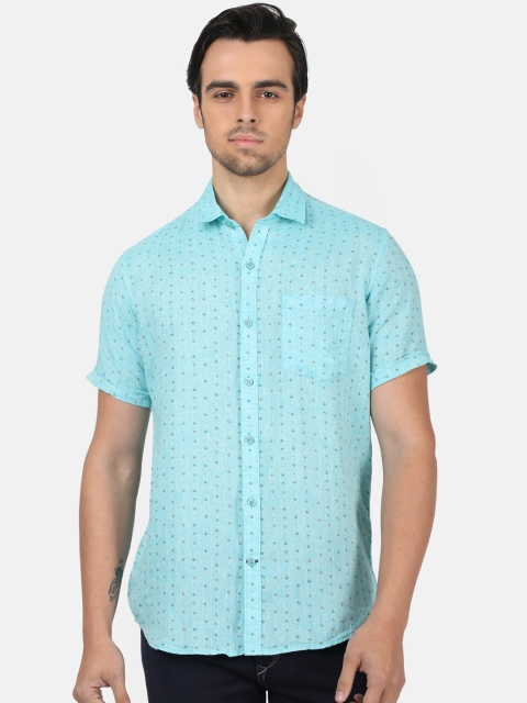 

Monte Carlo Men Blue Regular Fit Printed Linen Casual Shirt