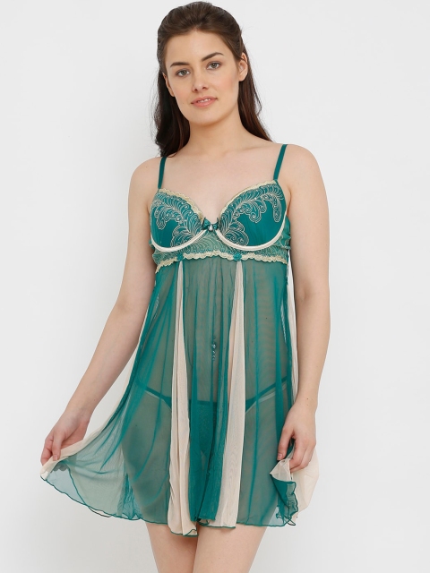 

Heart 2 Heart Teal Green & Cream-Coloured Self Design Baby Doll