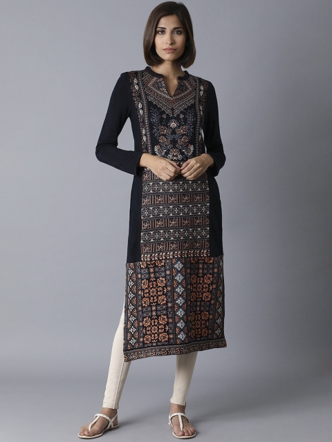 

W Women Navy Blue Ethnic Motifs Printed Kurta
