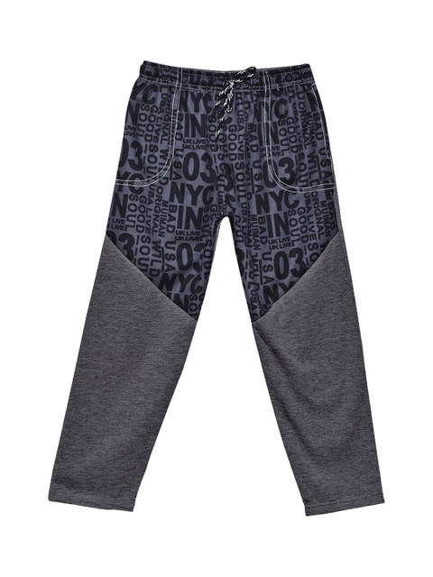 

SWEET ANGEL Boys Charcoal Grey & Black Printed Straight-Fit Track Pants