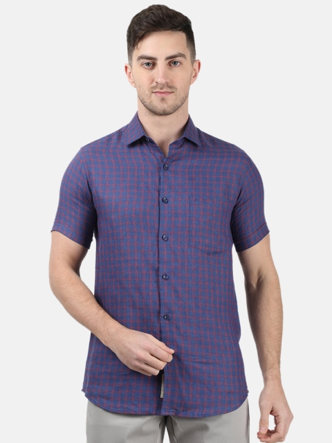 

Monte Carlo Men Purple & Red Regular Fit Checked Linen Casual Shirt