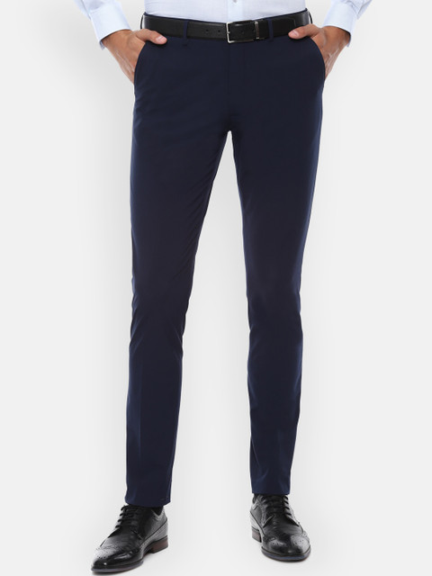 

Louis Philippe Men Navy Blue Slim Fit Solid Formal Trousers