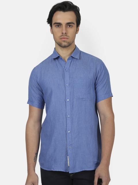 

Monte Carlo Men Blue Regular Fit Striped Linen Casual Shirt