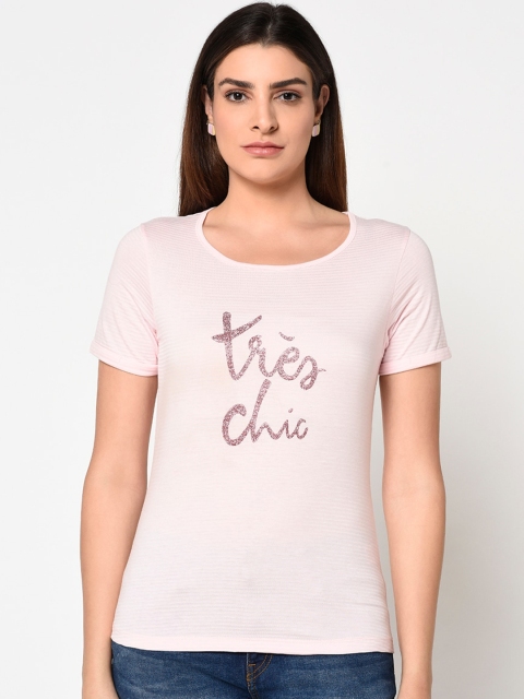 

METTLE Women Pink Printed Round Neck T-shirt