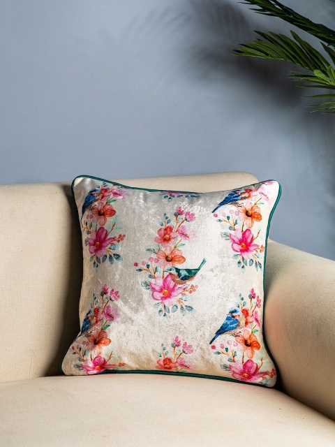

Pure Home and Living White & Pink Set of Single Floral Square Cushion Covers