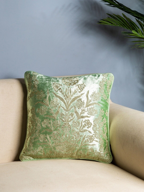 

Pure Home and Living Green & Gold-Toned Set of Single Embroidered Square Cushion Covers