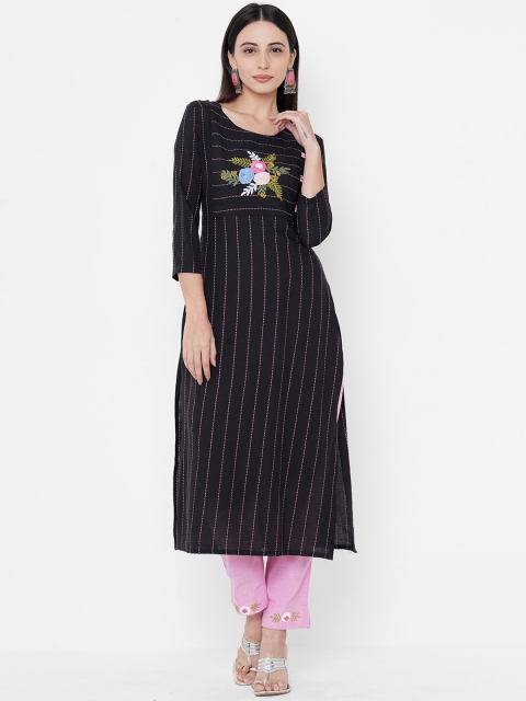 

FASHOR Women Black Embroidered Kurta with Trousers