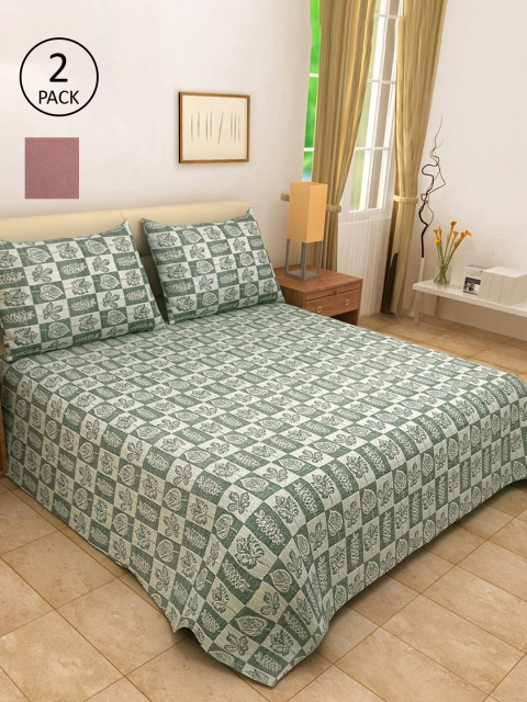 

KLOTTHE Set Of 2 Woven-Design Double Bed Covers With 4 Pillow Covers, Maroon