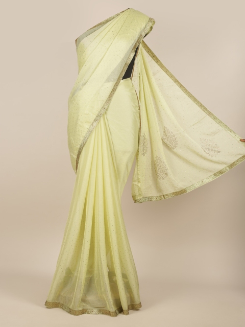 

Pothys Green Solid Poly Chiffon Saree