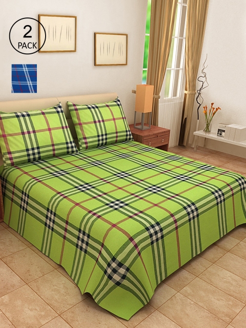 

KLOTTHE Set Of 2 Woven Design Double King Bed Cover with 4 Pillow Covers, Blue