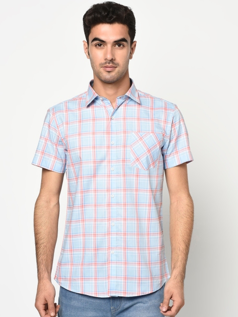 

METTLE Men Blue Regular Fit Checked Casual Shirt