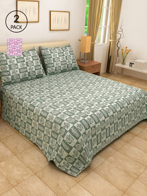 

KLOTTHE Set Of 2 Woven-Design Double Bed Covers With 4 Pillow Covers, Purple