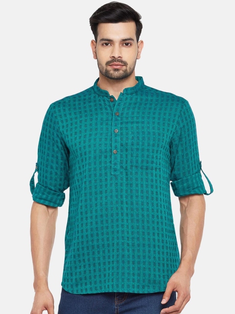 

Indus Route By Pantaloons Men Teal Dobby Straight Kurta