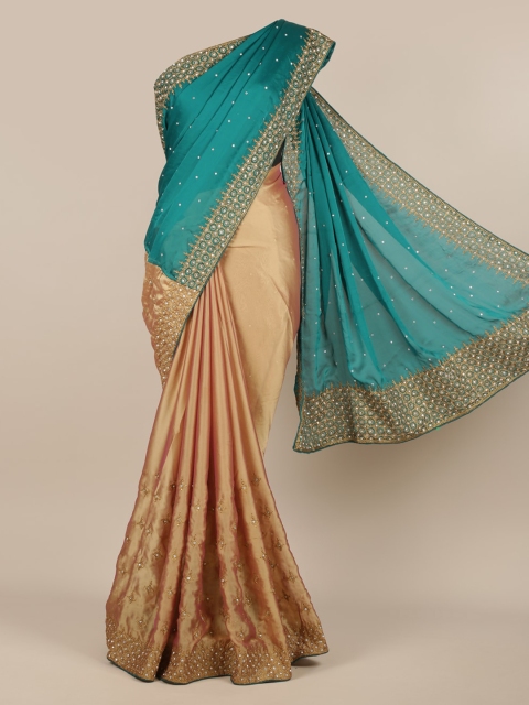 

Pothys Green & Gold-Toned Poly Chiffon Embellished Saree