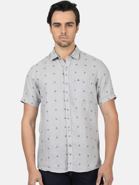 

Monte Carlo Men Grey Regular Fit Printed Linen Casual Shirt