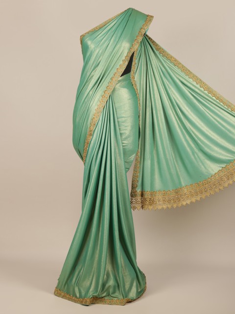 

Pothys Green Solid Poly Chiffon Saree