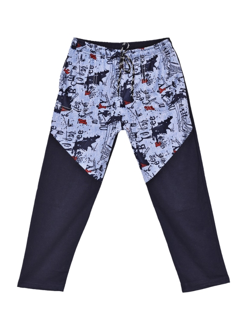 

SWEET ANGEL Boys Navy Blue & Grey Printed Straight-Fit Track Pants
