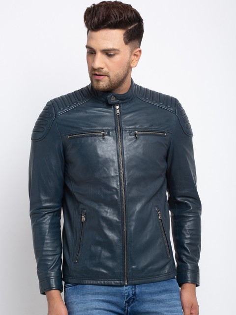 

Teakwood Leathers Men Blue Solid Lightweight Leather Jacket