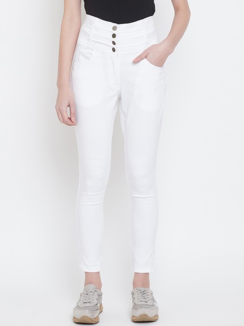 

TULIP 21 Women White Slim Fit Solid Cigarette Trousers