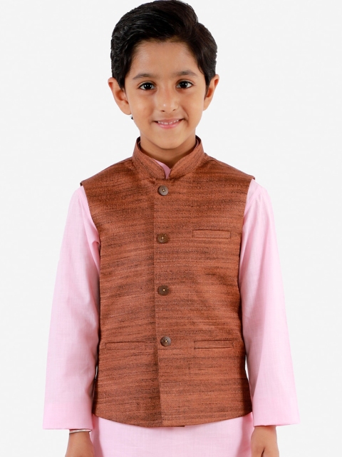 

Vastramay Boys Coffee Brown Woven-Design Nehru Jacket