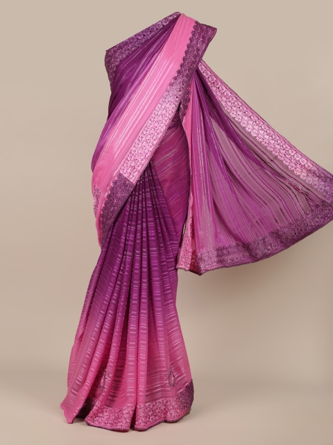 

Pothys Purple & Pink Poly Chiffon Striped Saree