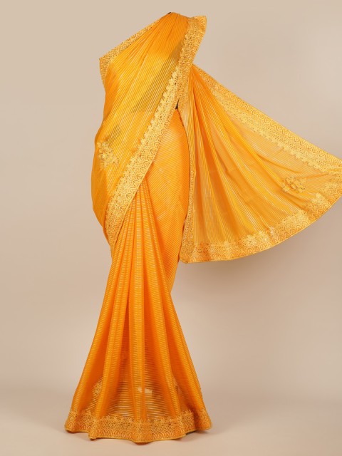 

Pothys Yellow Embellished Poly Chiffon Saree
