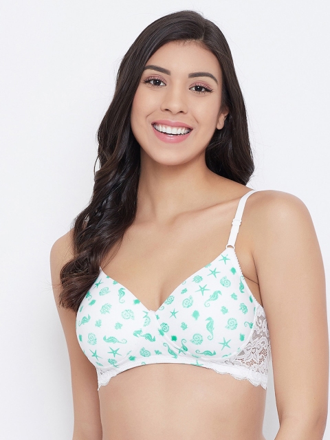 

Clovia White & Sea Green Printed Underwired Lightly Padded Everyday Bra