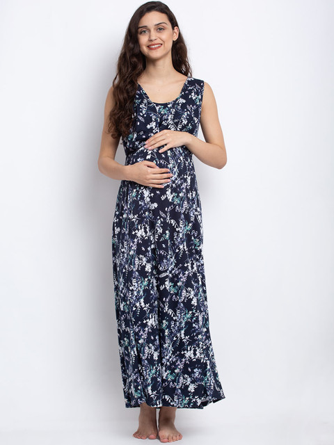 

Tiara Navy Blue & White Printed Maternity Nightdress