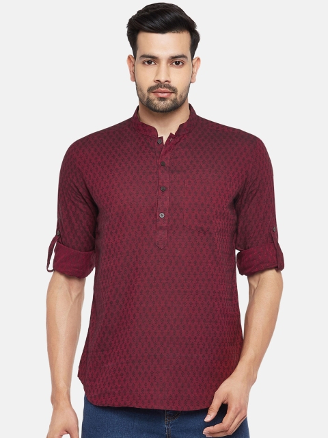 

Indus Route By Pantaloons Men Maroon Geometric Thread Work Dobby Kurta