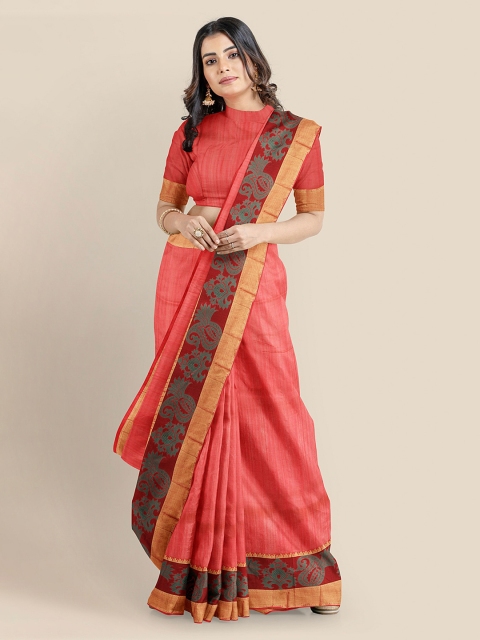 

KLM Fashion Mall Peach-Coloured & Brown Silk Blend Woven Design Banarasi Saree