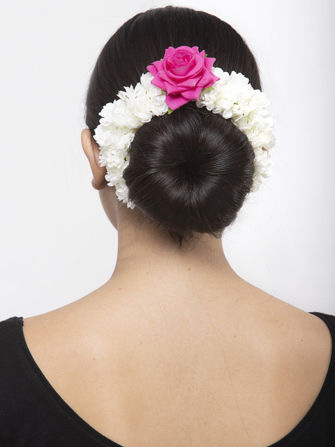 

Moedbuille Pink Floral Design White Beaded and Lace Handcrafted Hair Accessory