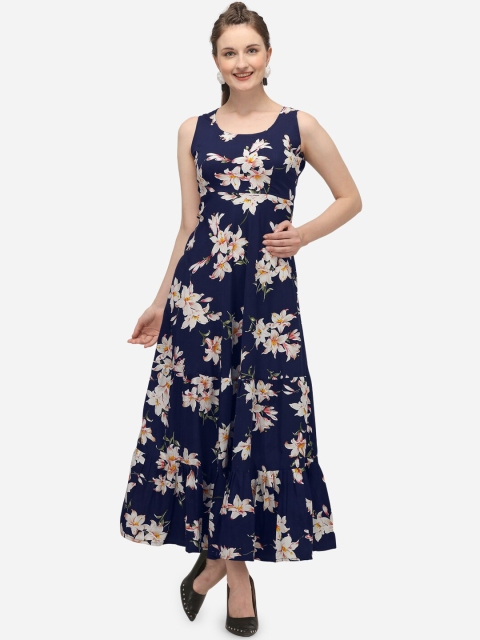 

Mesmora Women Navy Blue Floral Print Maxi Dress