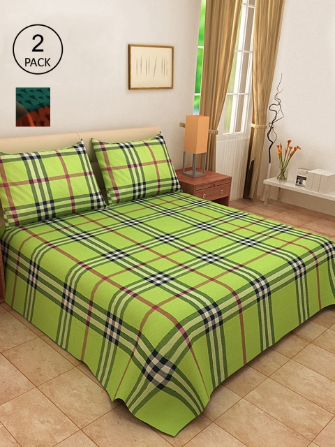 

KLOTTHE Set Of 2 Double King Bed Covers With 4 Pillow Covers, Green