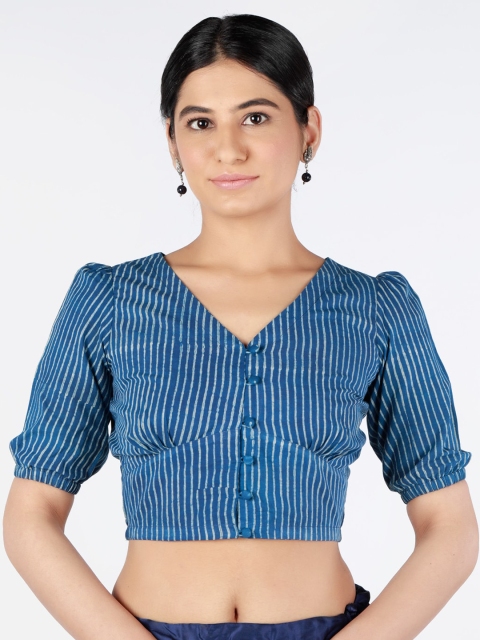 

Llajja Women Blue & White Striped Sustainable Saree Blouse